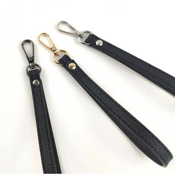 Black and Silver Accessories Wrist Strap Purse Bag Strap 20CM PU Leather Handles - Picture 2 of 6